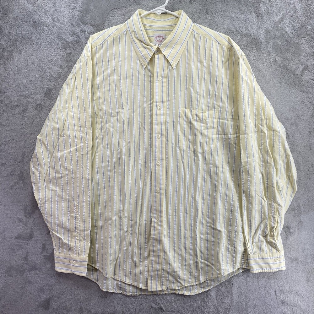 Brooks Brothers Makers Men Large Yellow Blue Long Sleeve Button Up Shirt